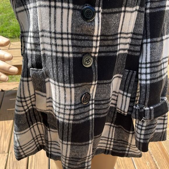 Dots Plaid Pea Coat Jacket Black White Large - Picture 5 of 7